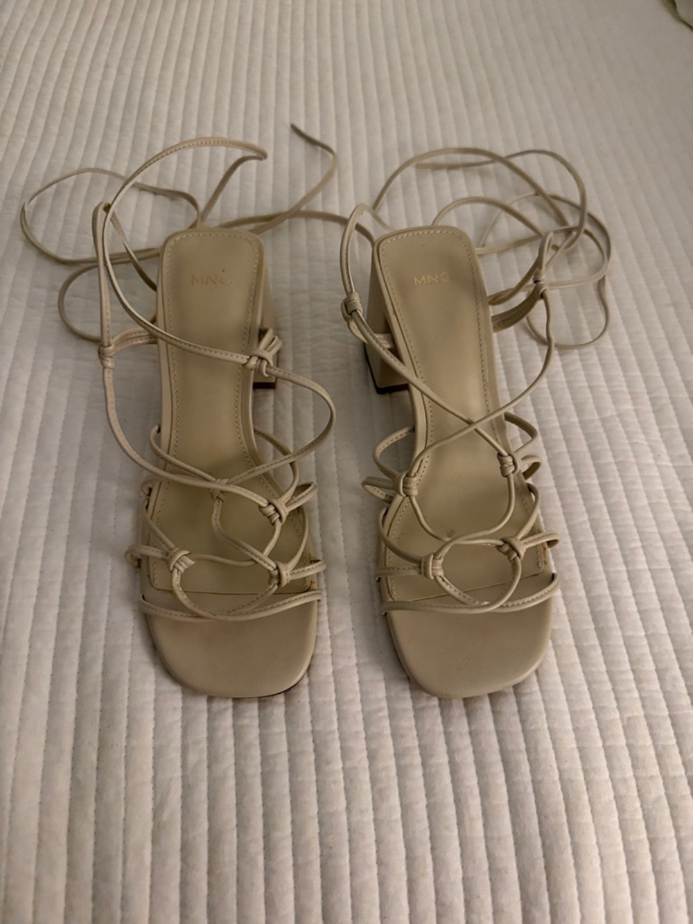Mango Cream Lace-Up Strappy Sandals